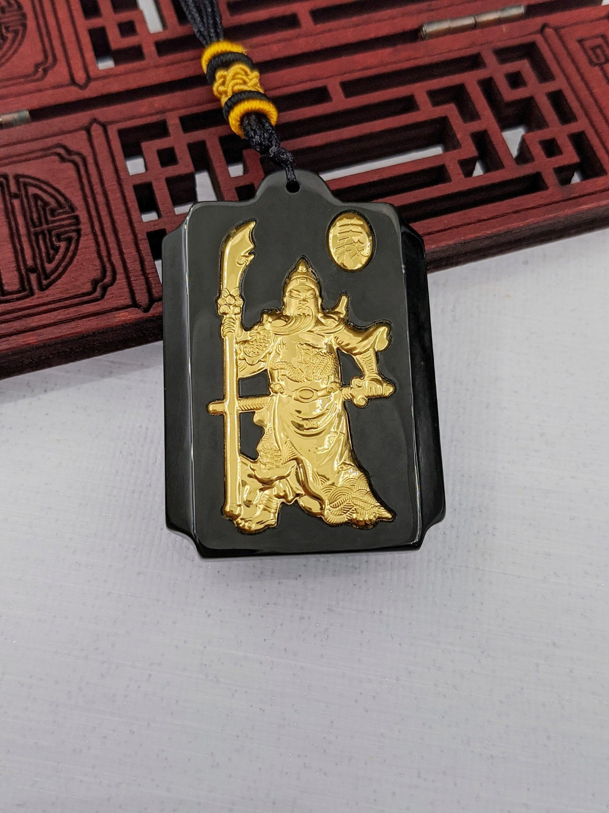 Black Jade God of War Pendant (Gold Plated)