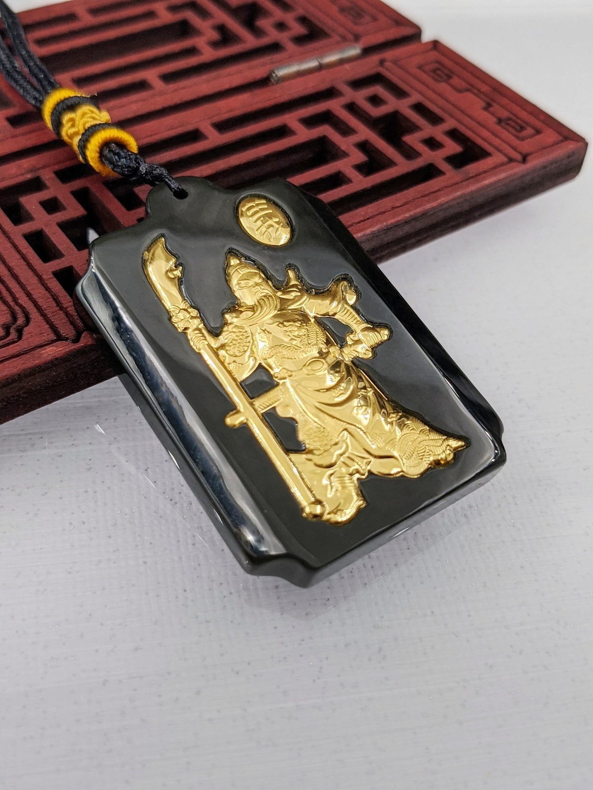 Black Jade God of War Pendant (Gold Plated)
