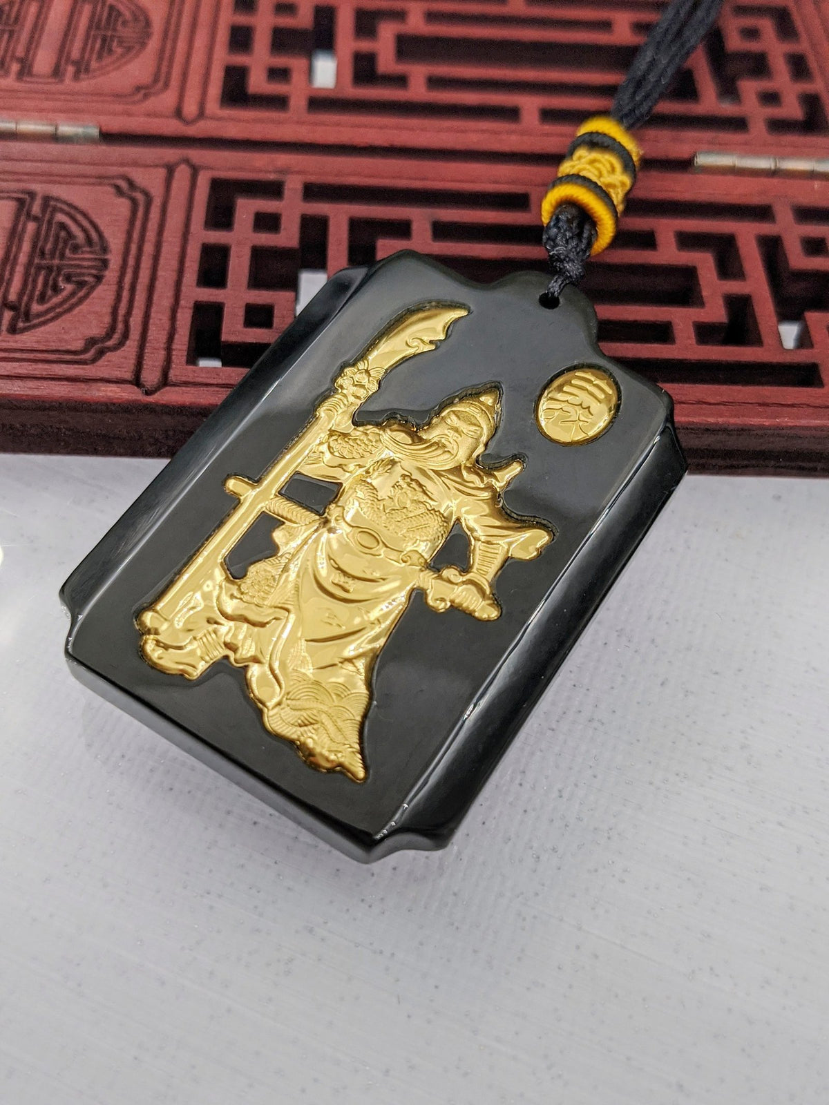 Black Jade God of War Pendant (Gold Plated)