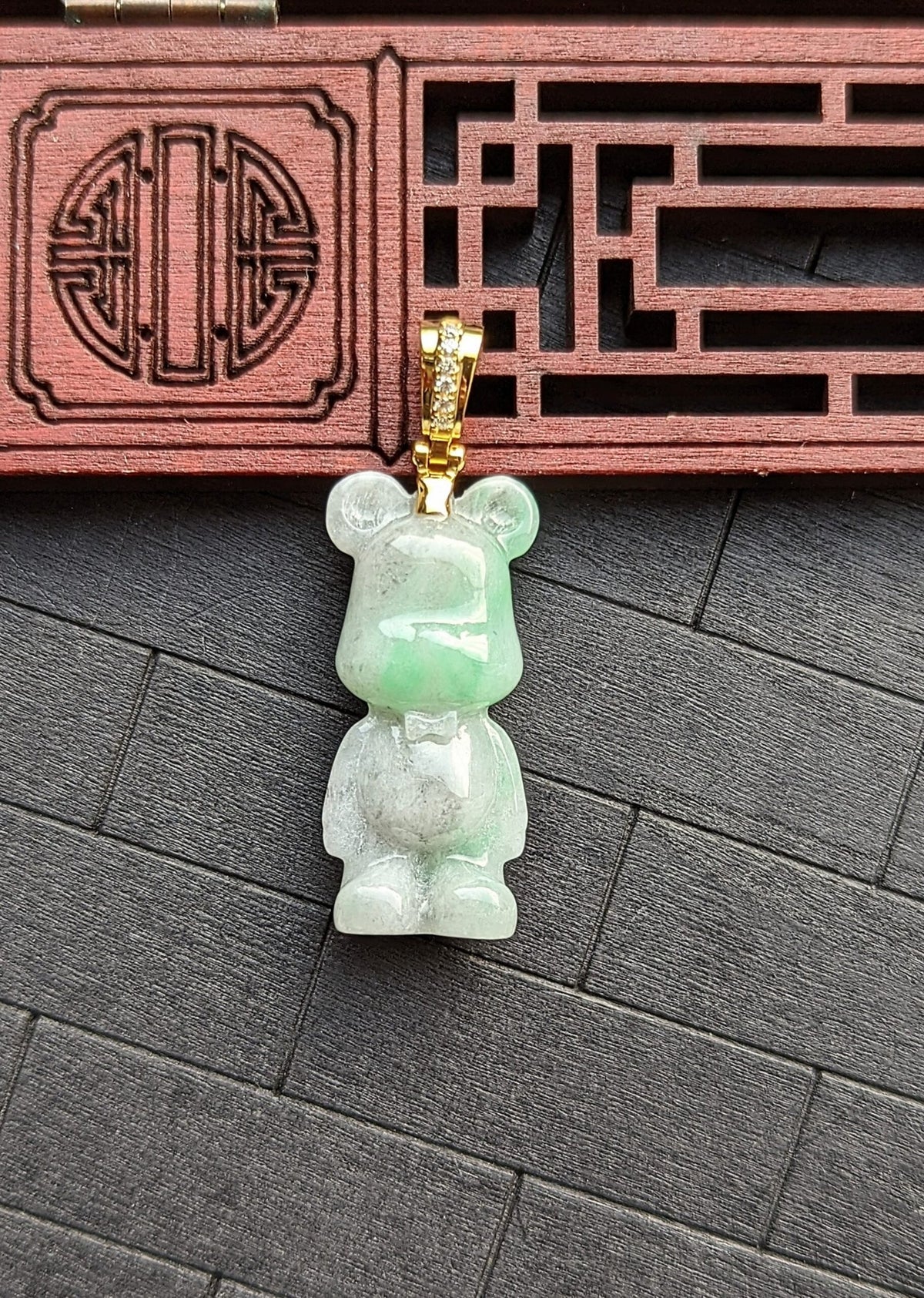 Multi Green Bearbrick Style Jade Pendant