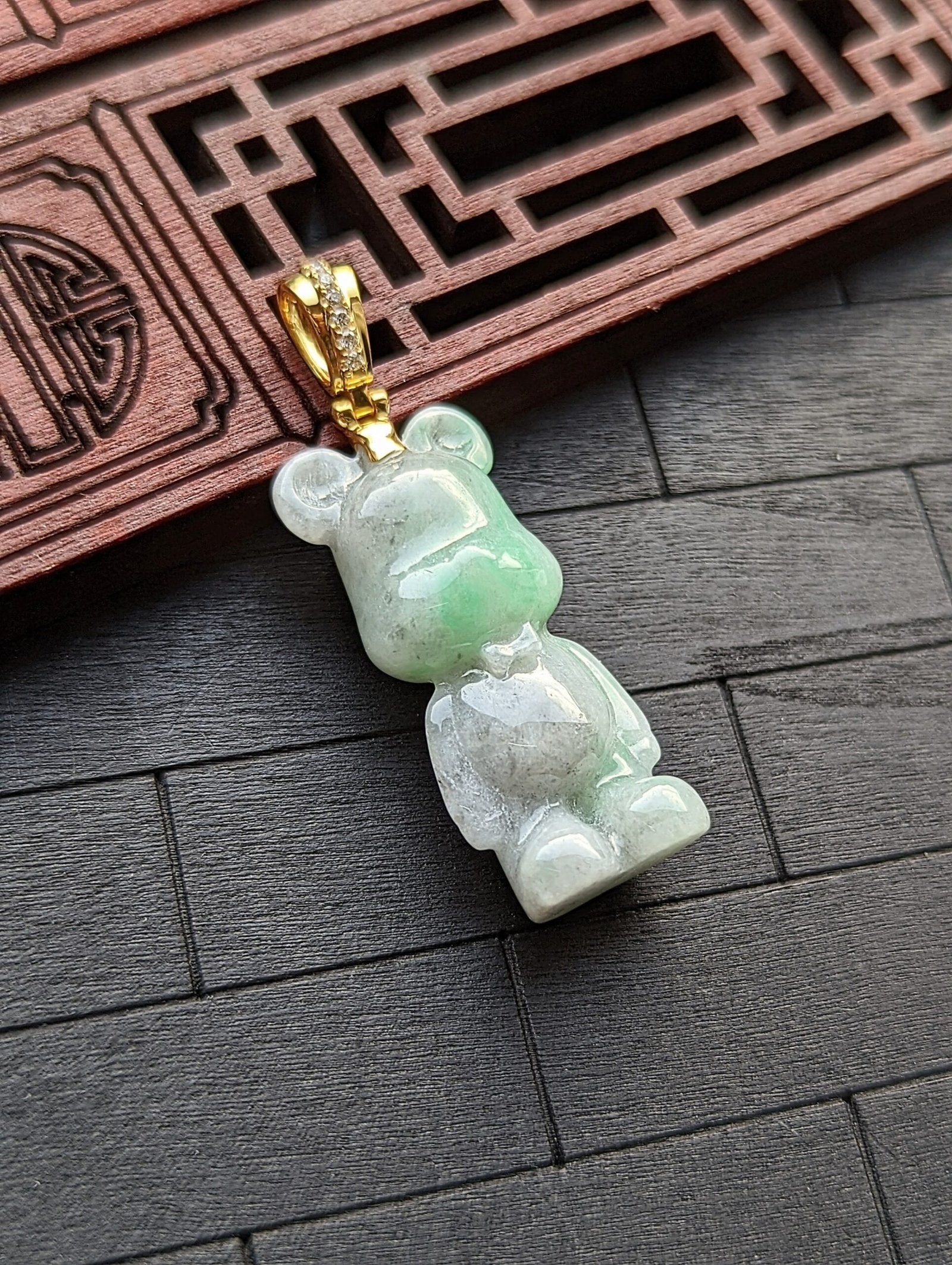 Multi Green Bearbrick Style Jade Pendant