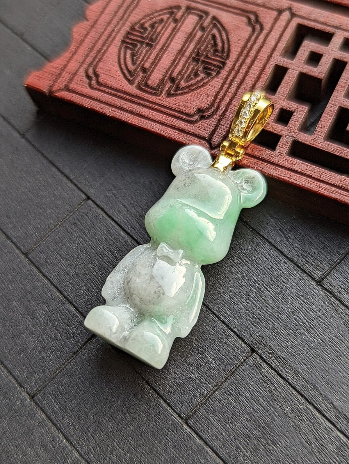 Multi Green Bearbrick Style Jade Pendant
