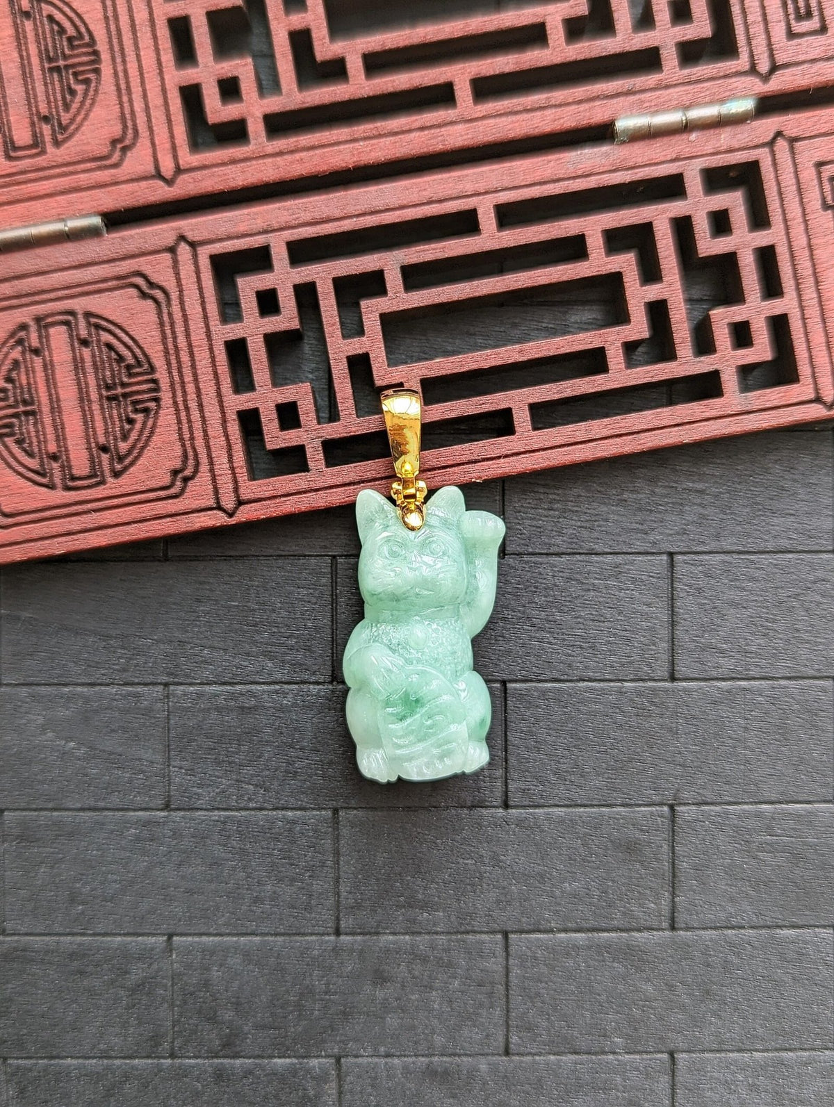 Small Green Jade Lucky Cat Pendant