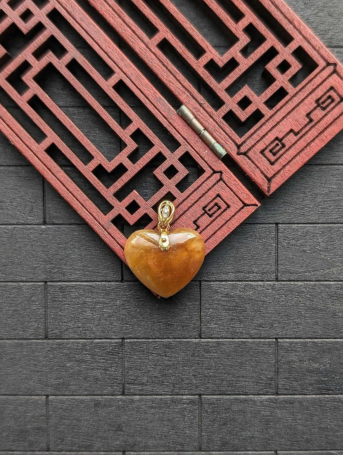 Golden Brown Jade Heart Pendant