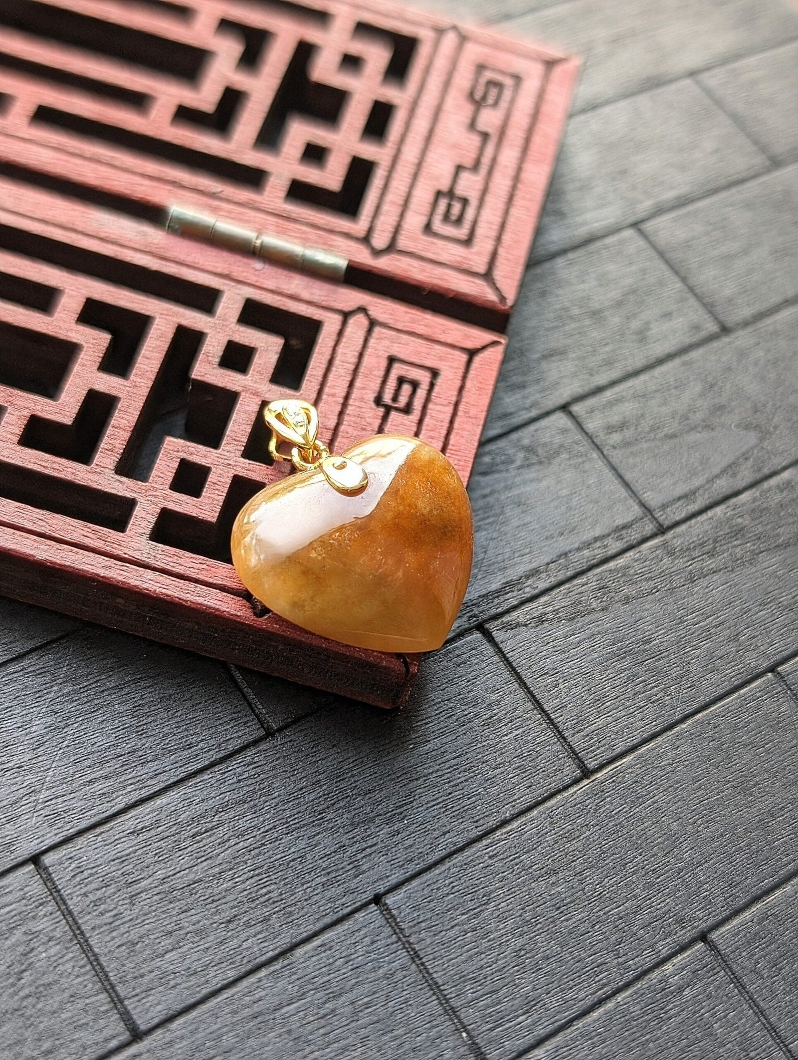 Golden Brown Jade Heart Pendant