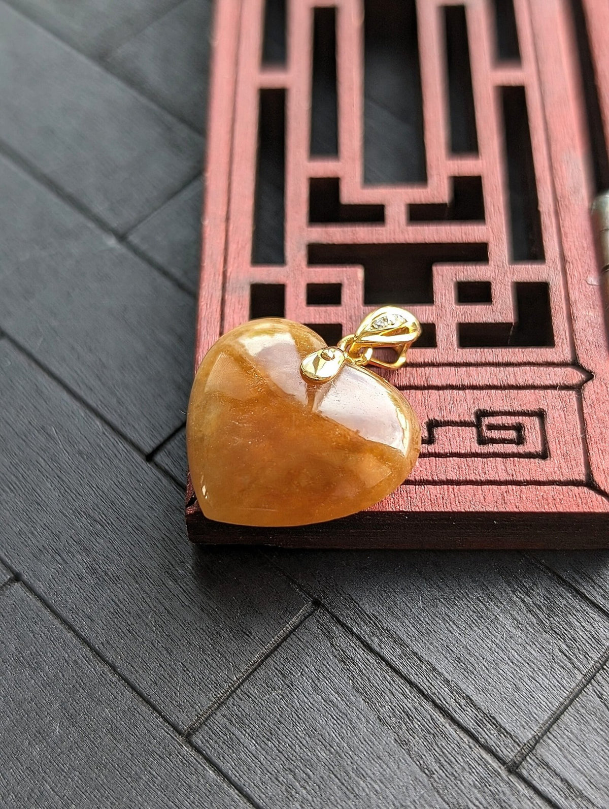 Golden Brown Jade Heart Pendant
