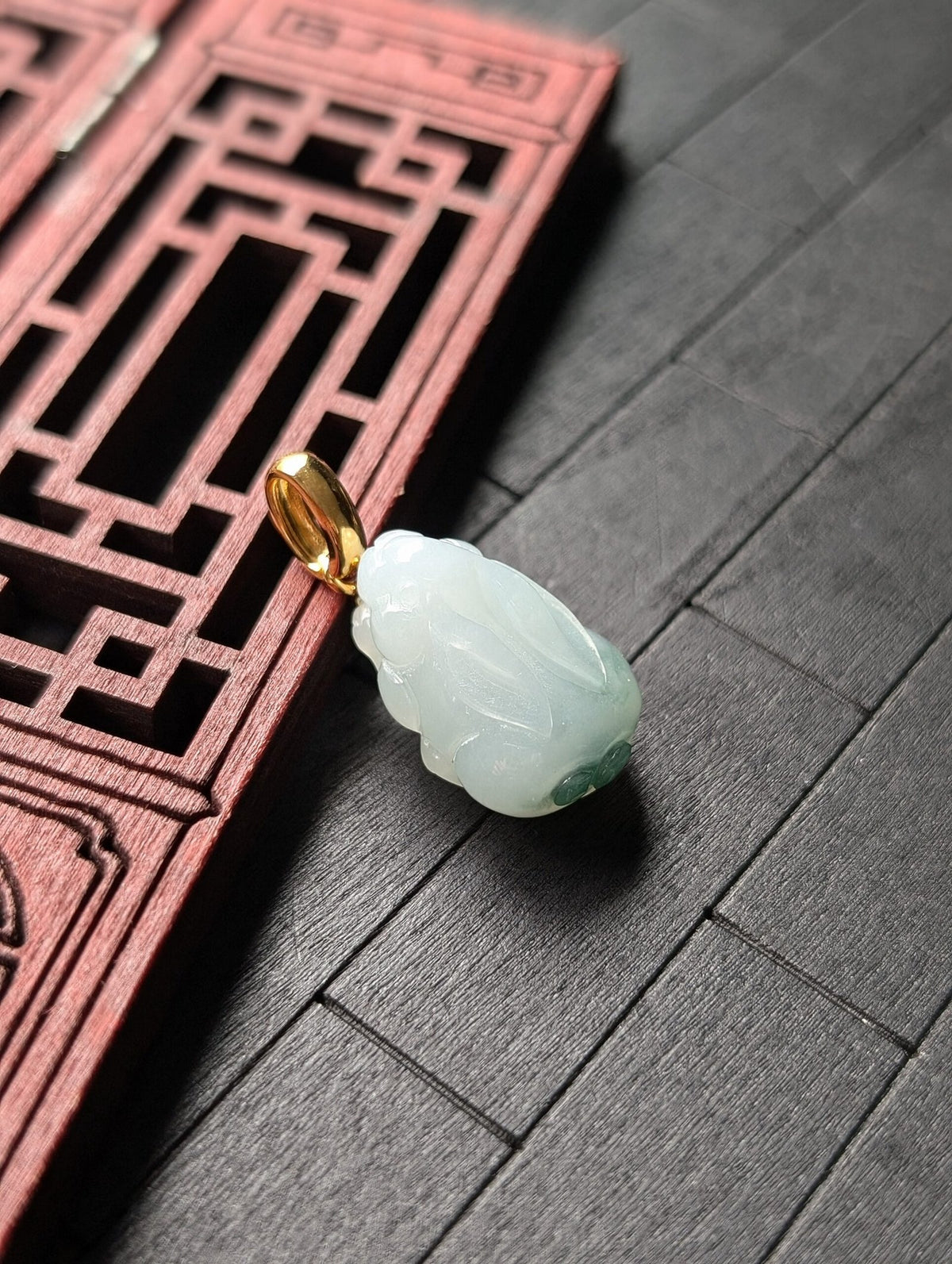 White/Green Rabbit Jade Pendant