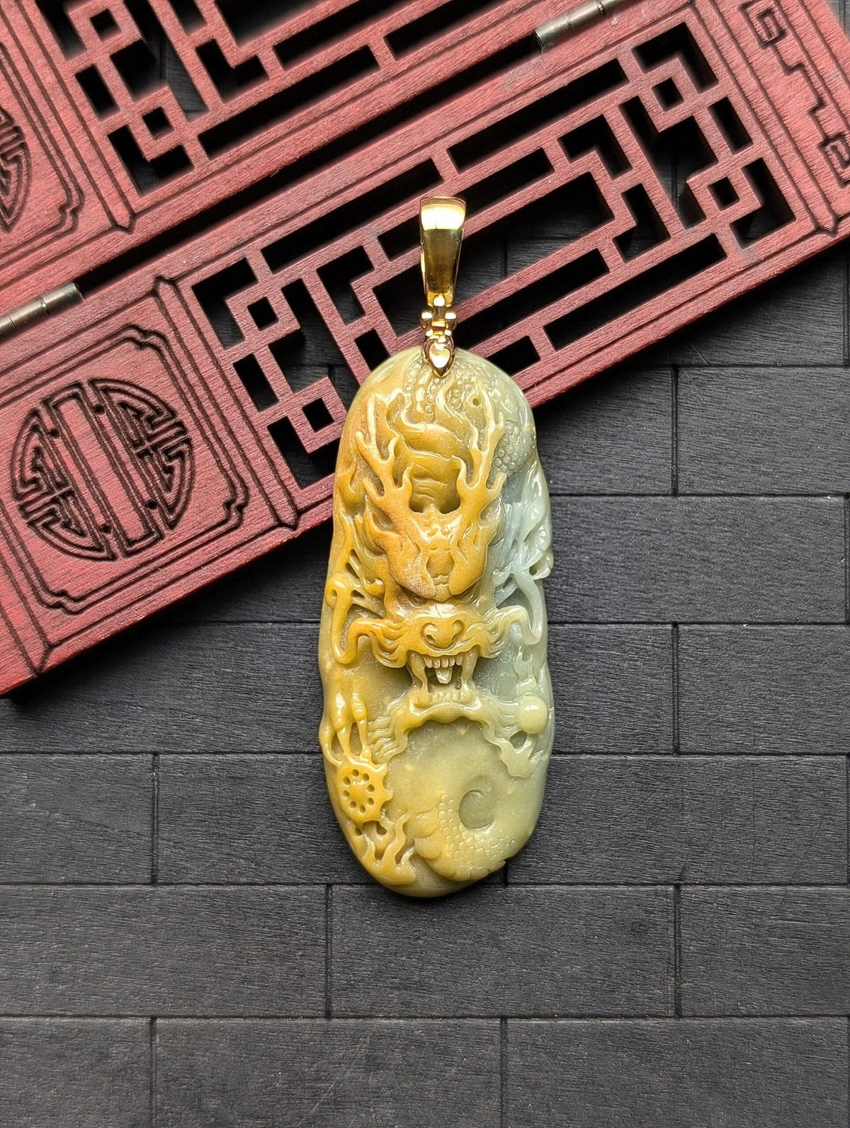 Yellow/Green Dragon Jade Pendant