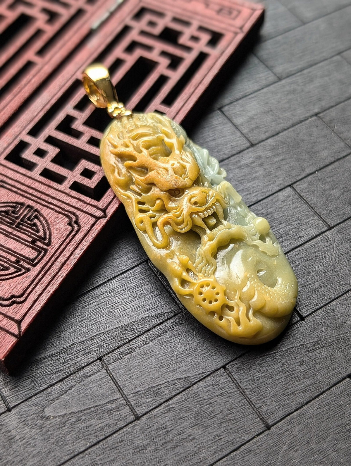 Yellow/Green Dragon Jade Pendant