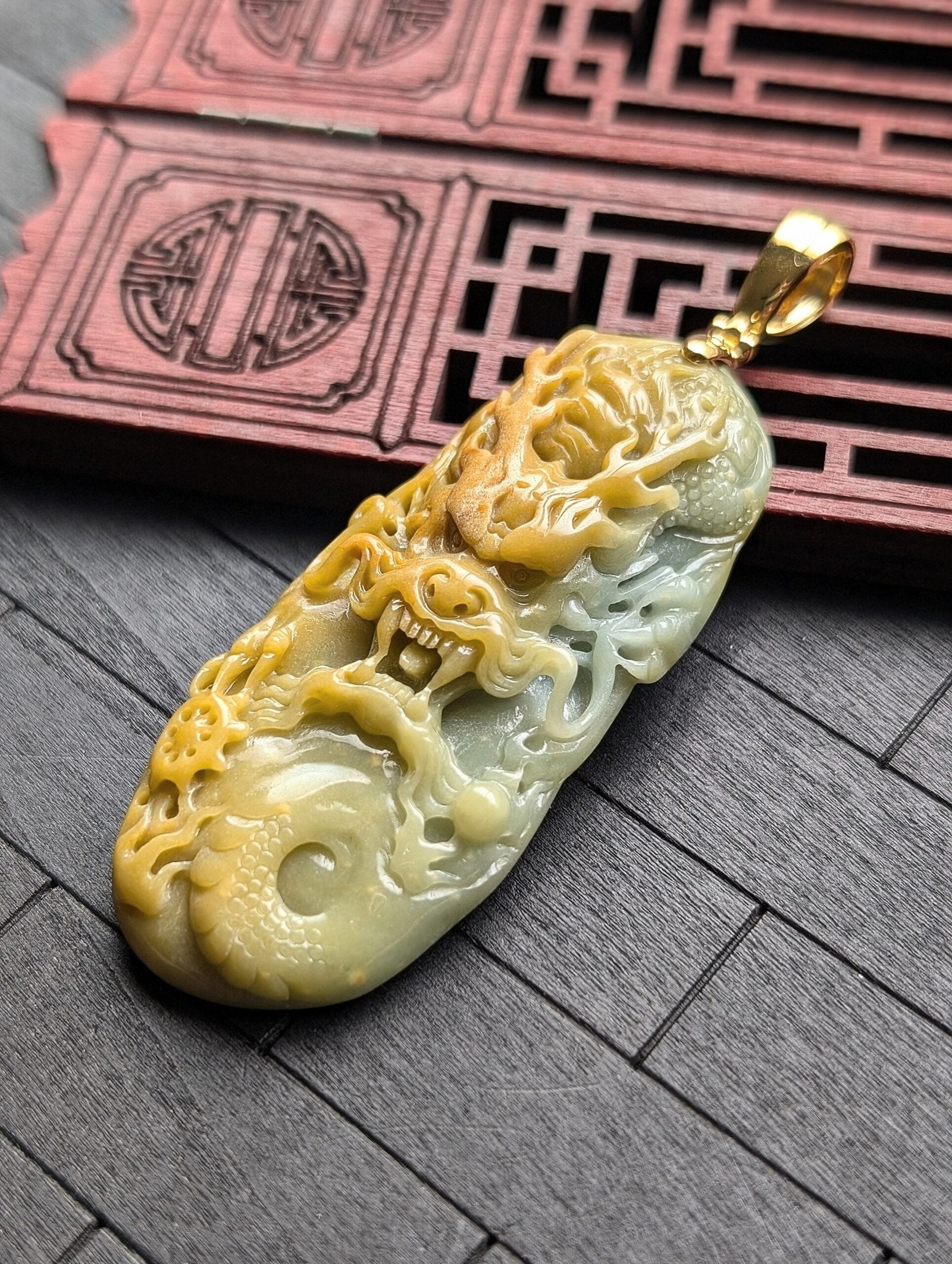 Yellow/Green Dragon Jade Pendant