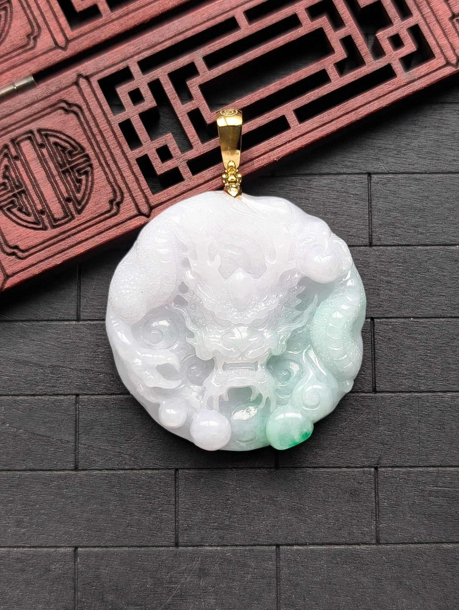 White/Green Dragon Jade Pendant