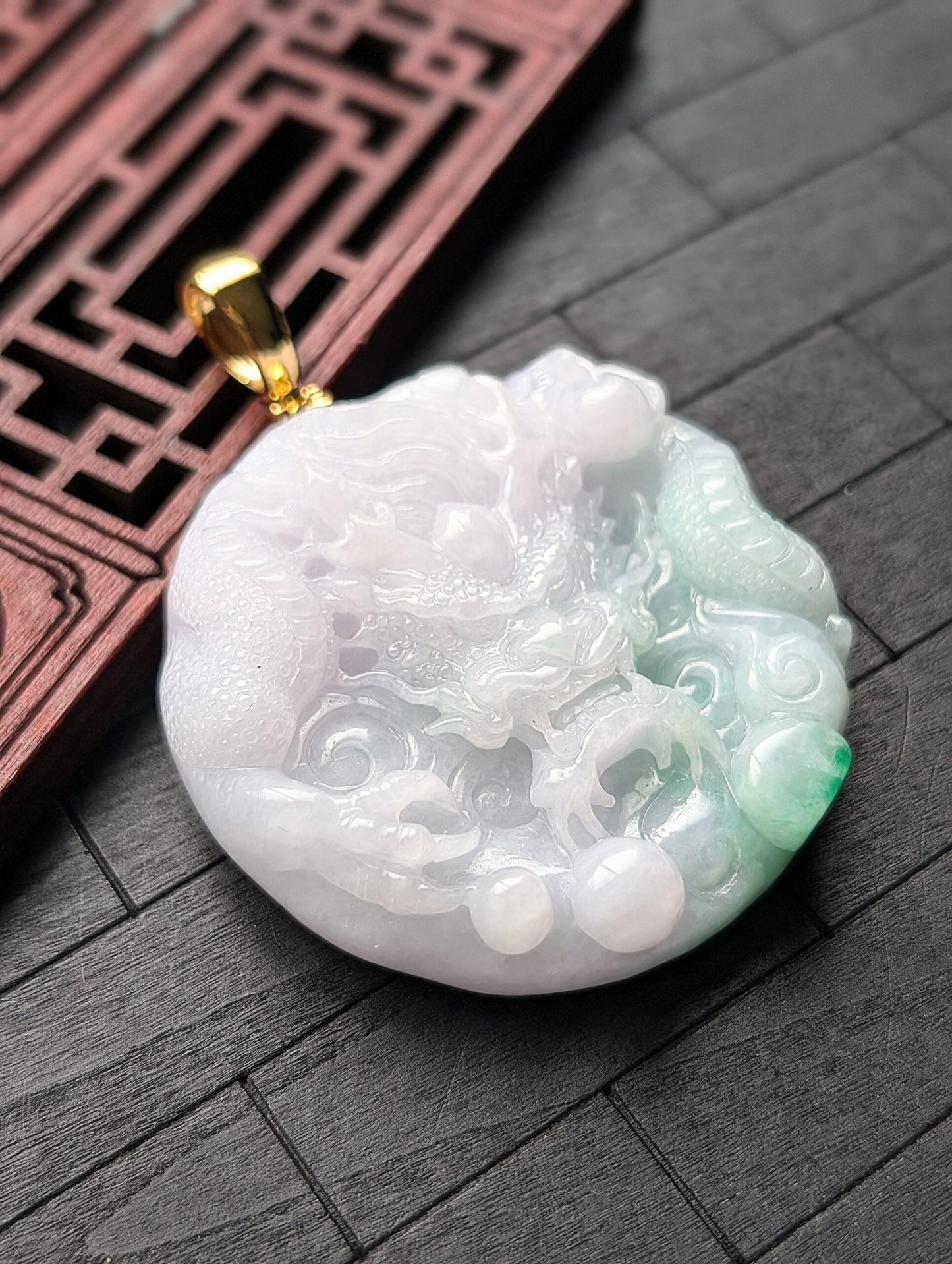 White/Green Dragon Jade Pendant