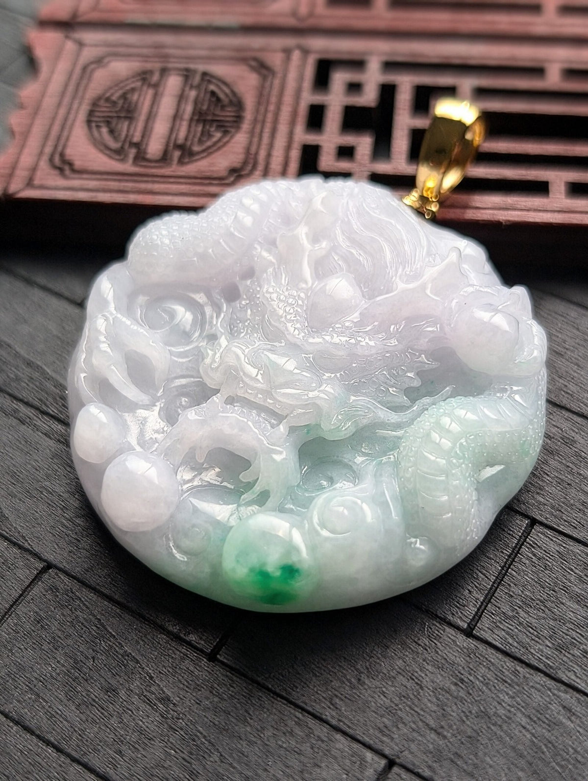 White/Green Dragon Jade Pendant