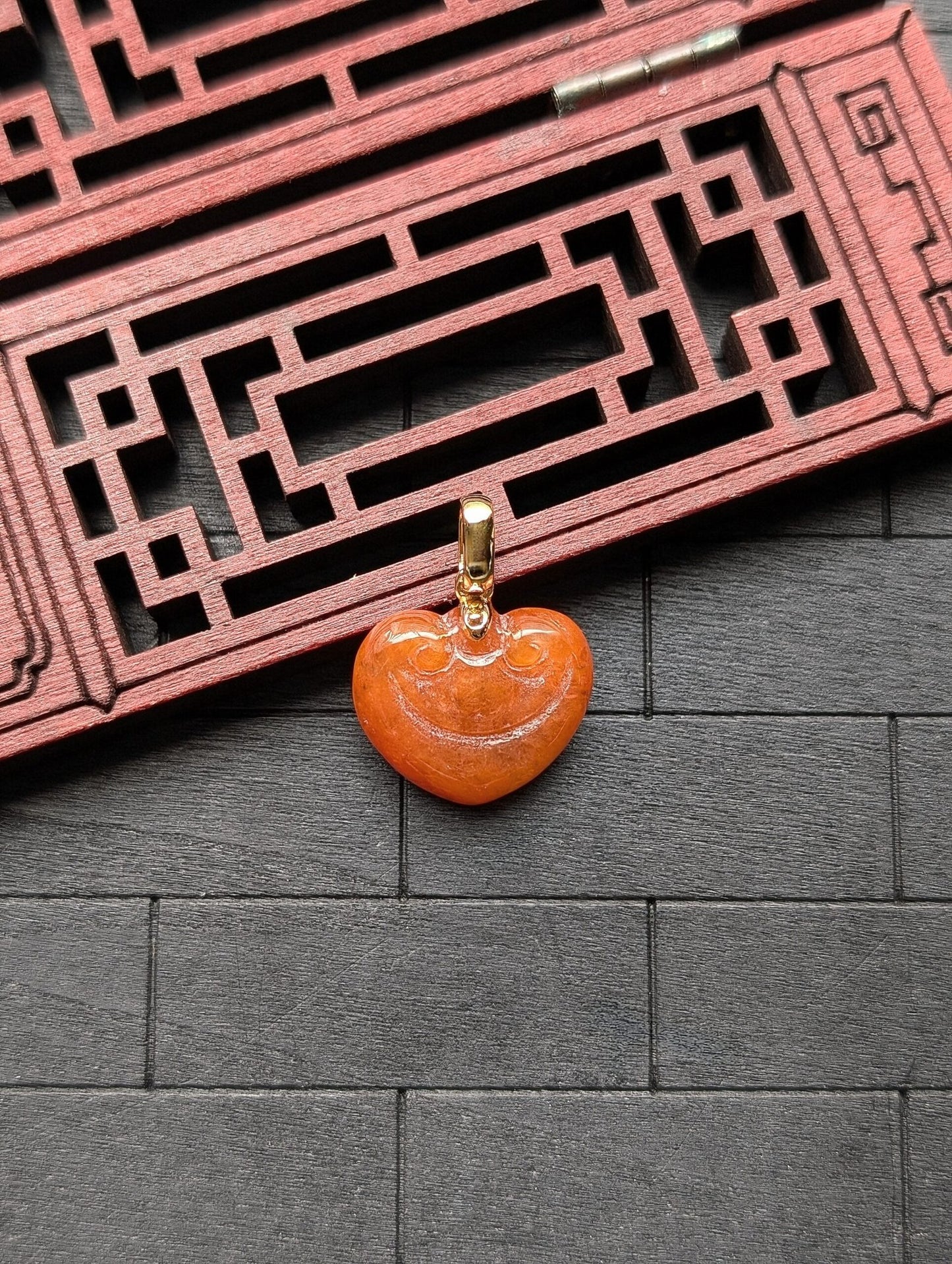 Red/Orange Heart Jade Pendant