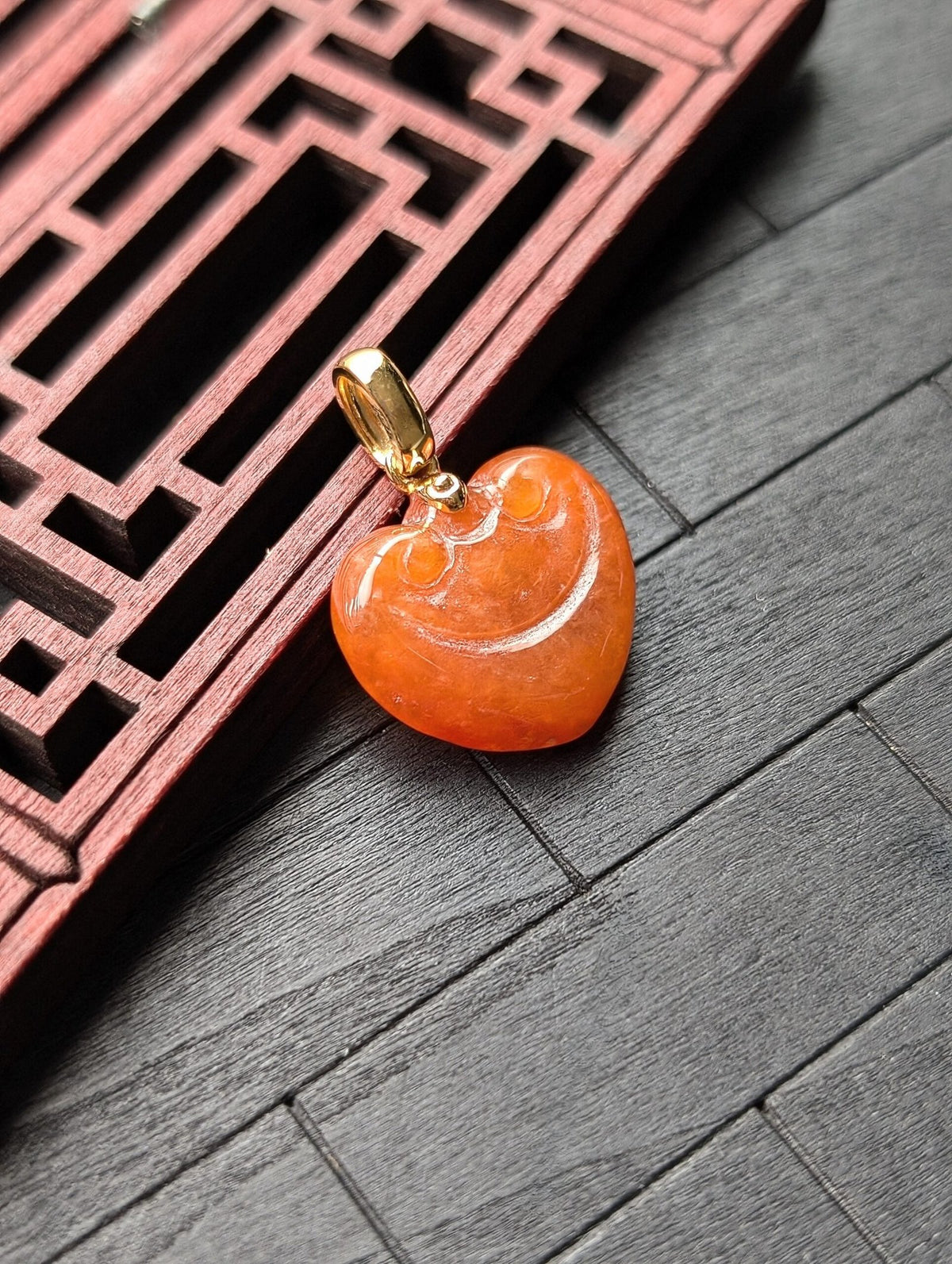 Red/Orange Heart Jade Pendant