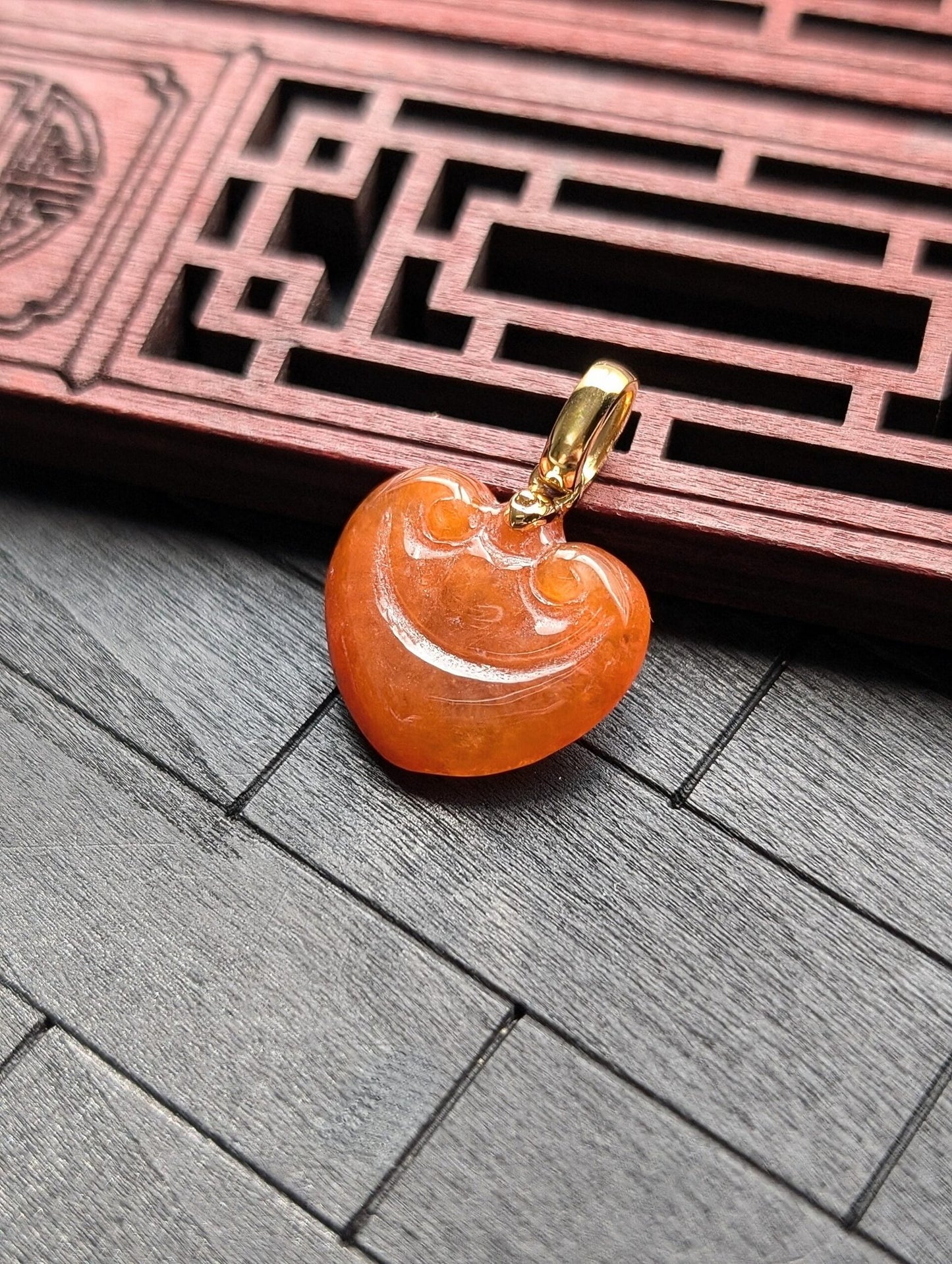 Red/Orange Heart Jade Pendant