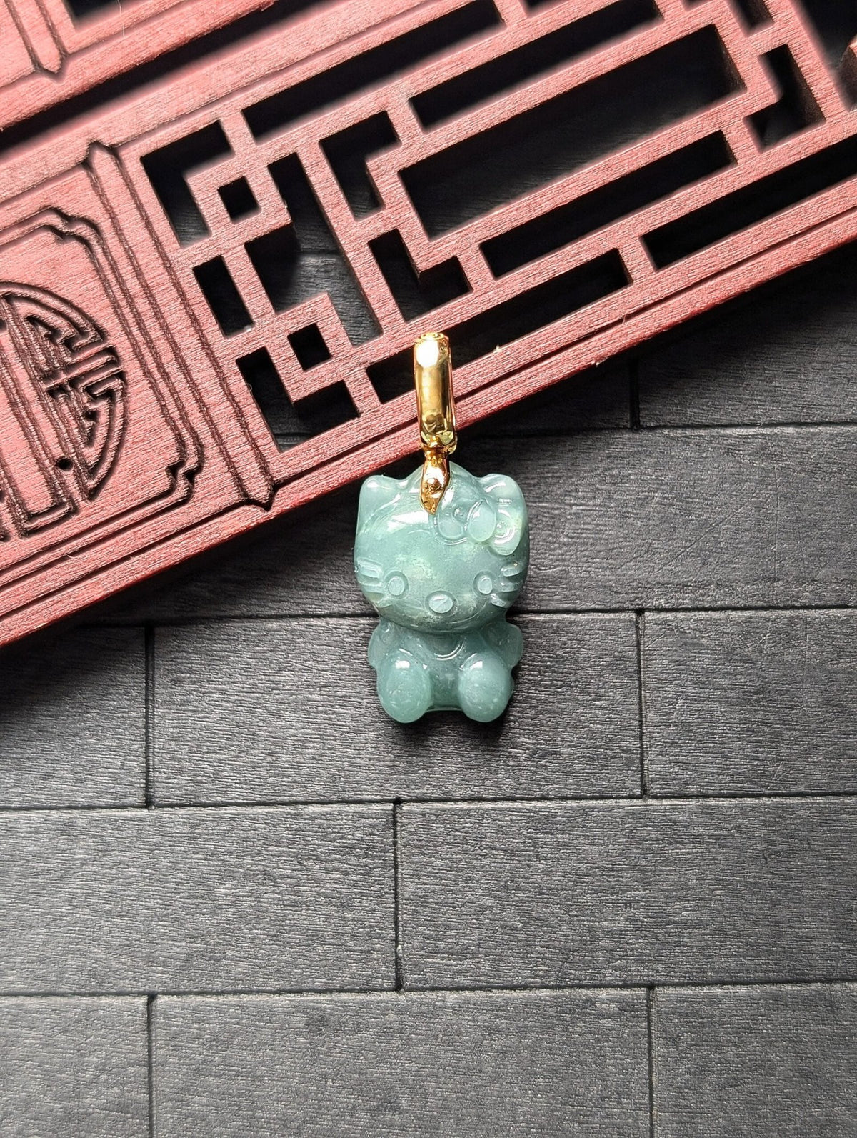 Micro Green Hello Kitty Jade Pendant