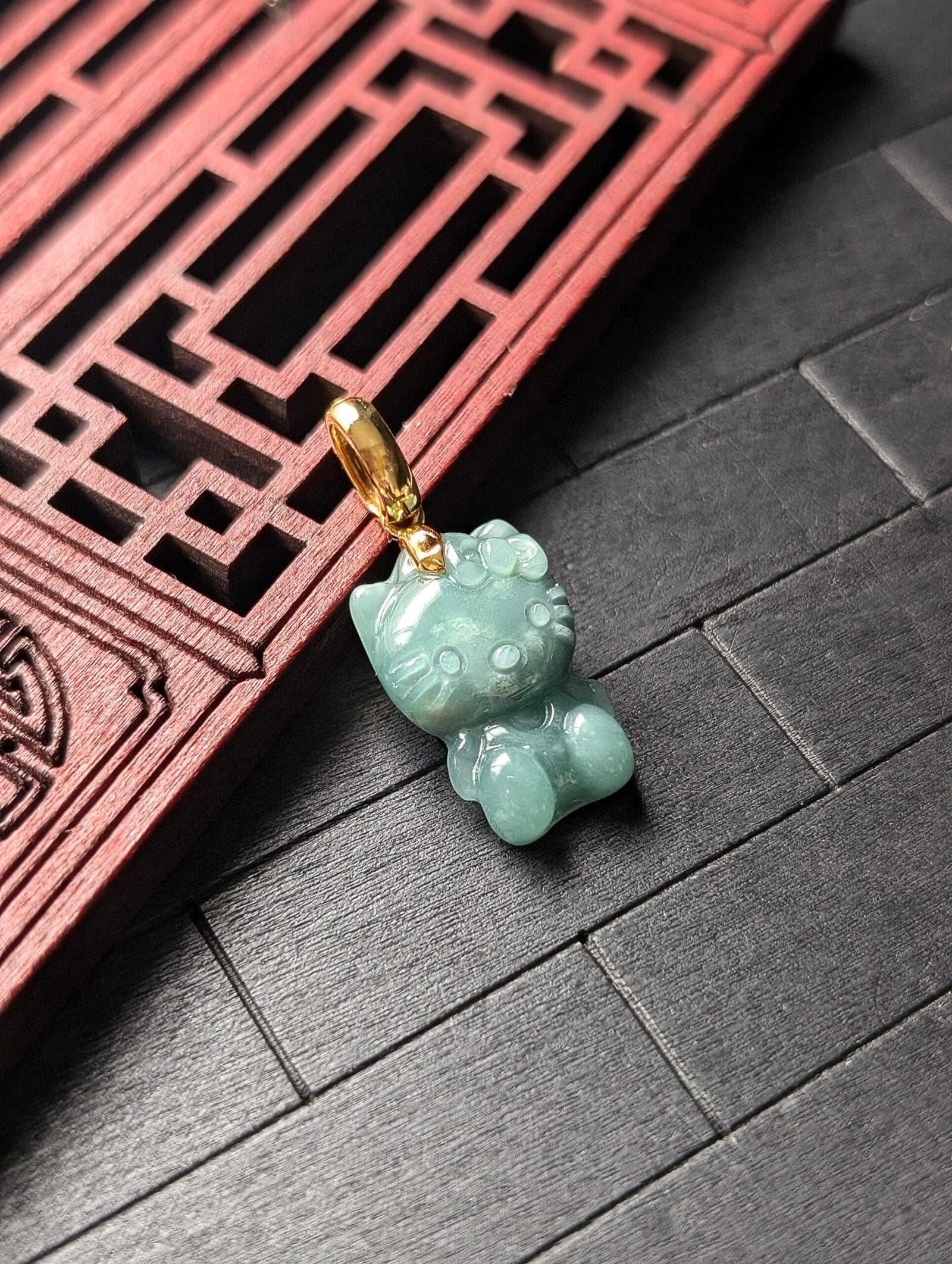 Micro Green Hello Kitty Jade Pendant