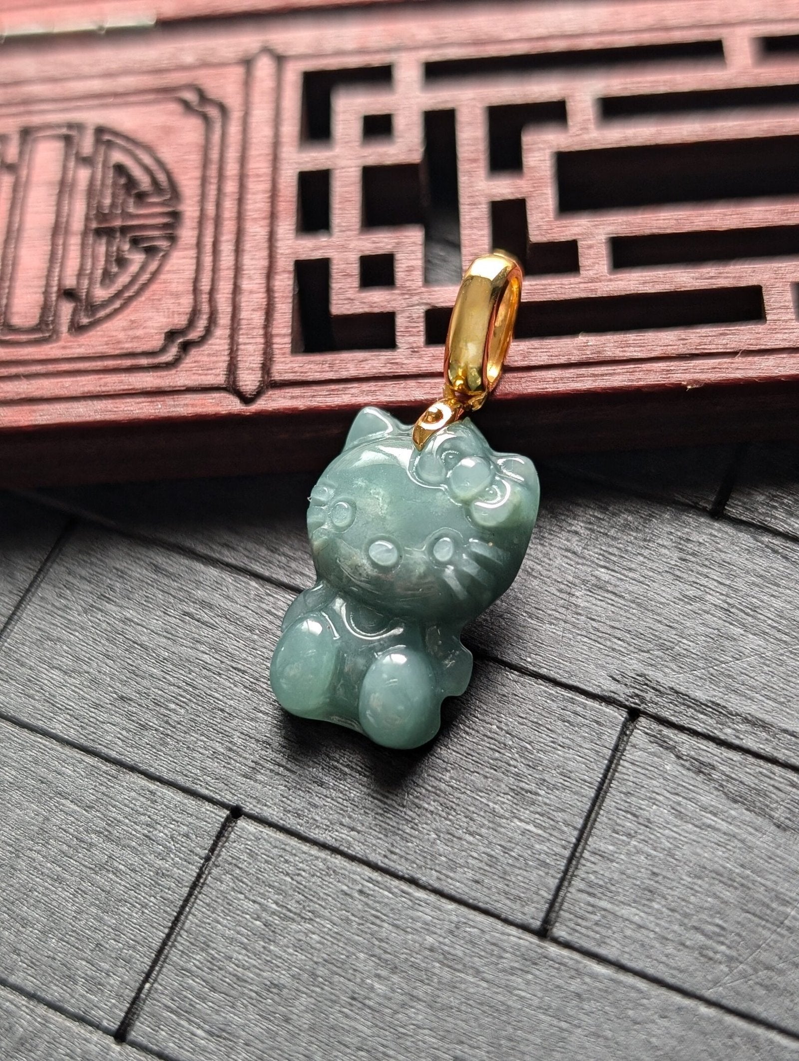 Micro Green Hello Kitty Jade Pendant