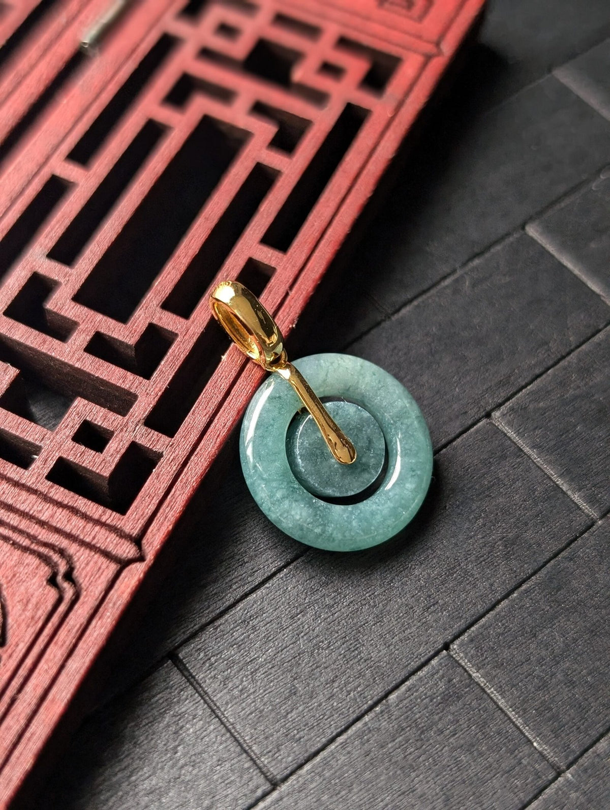 Double Donuts Green Jade Pendant