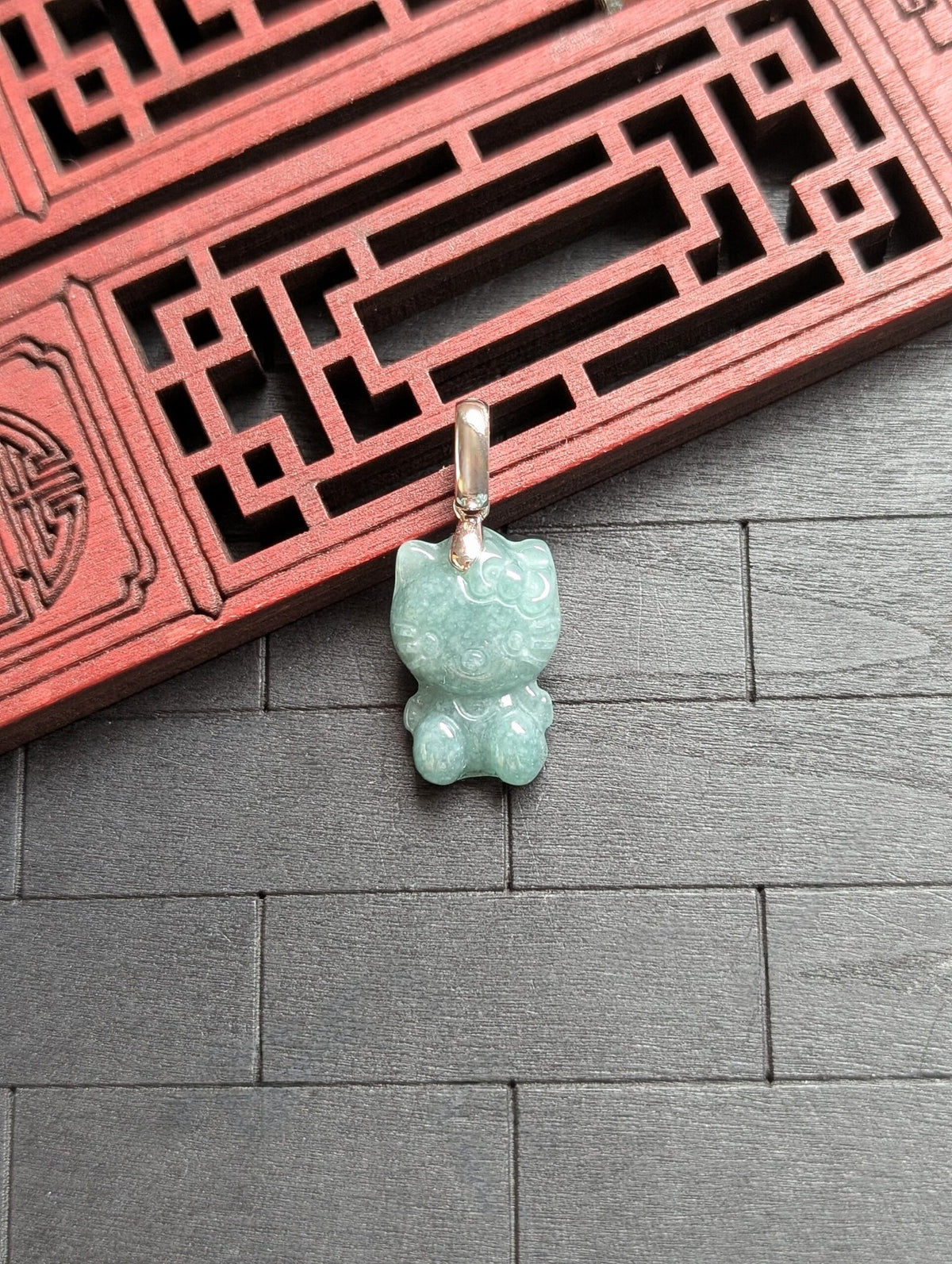 Micro Green Hello Kitty Jade Pendant