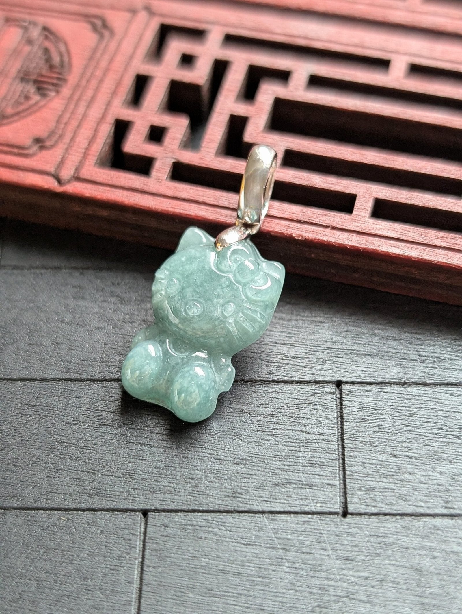 Micro Green Hello Kitty Jade Pendant