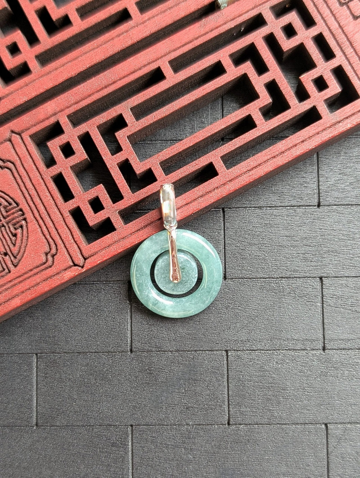 Double Donuts Green Jade Pendant