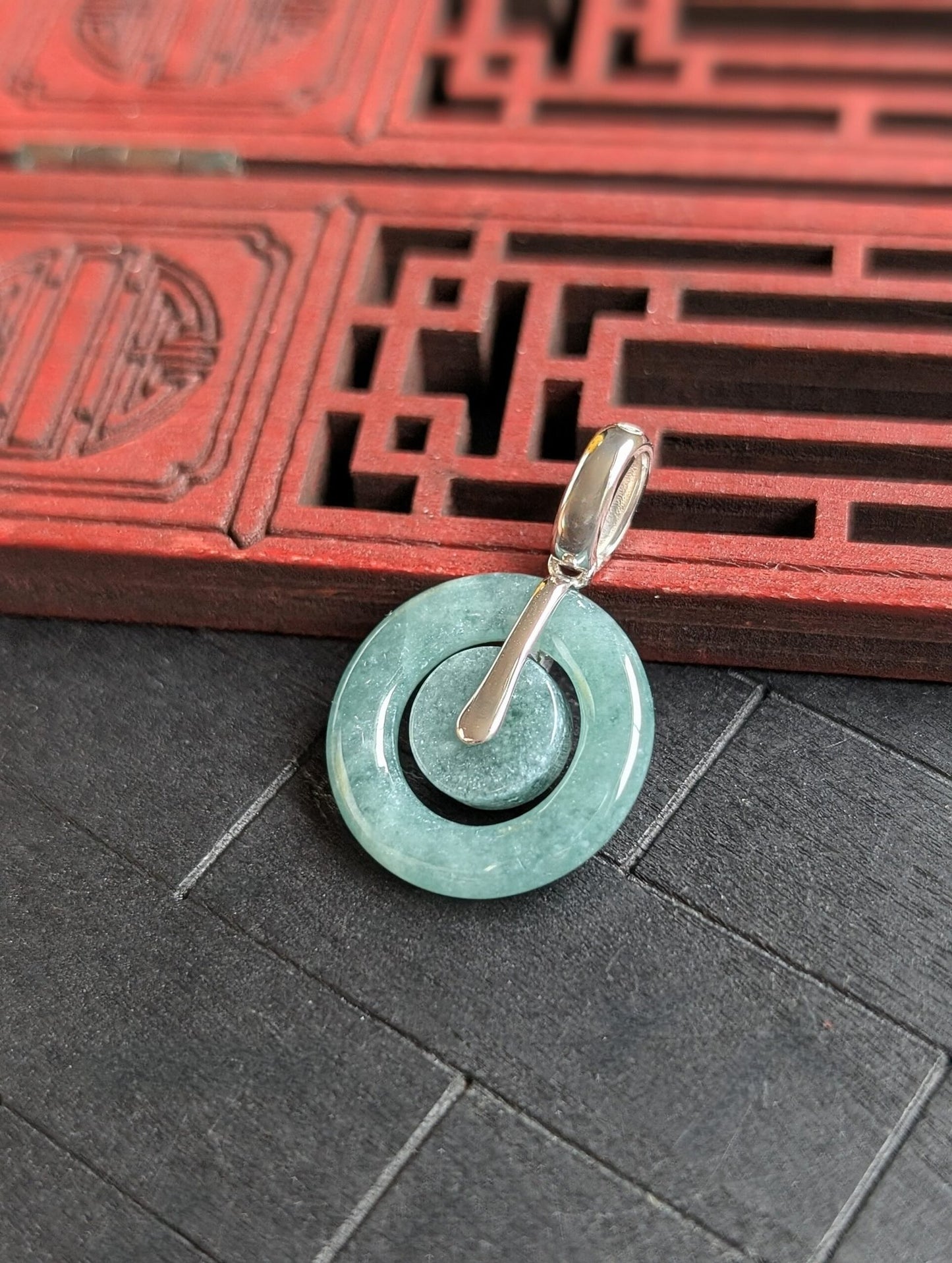 Double Donuts Green Jade Pendant