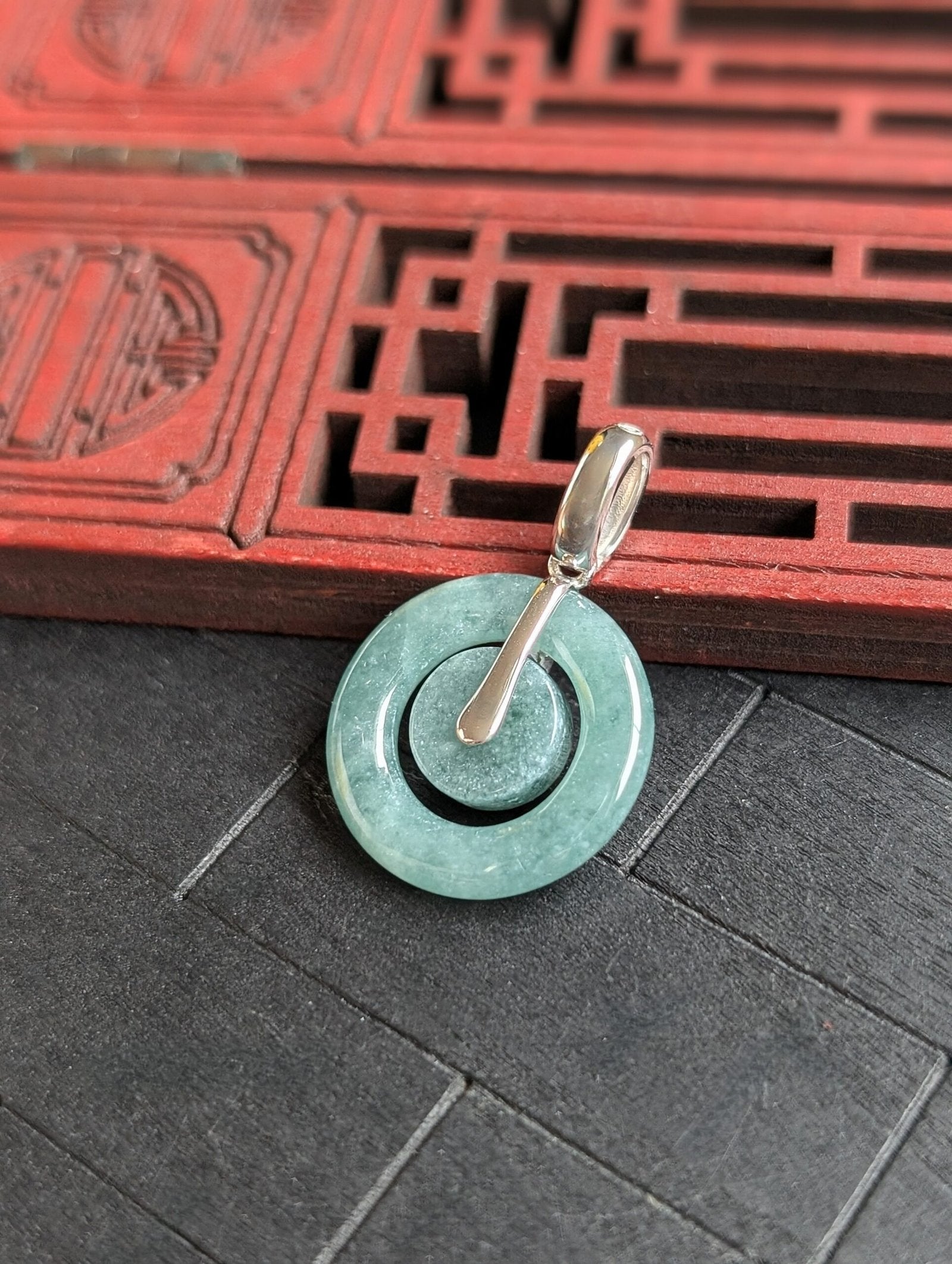 Double Donuts Green Jade Pendant