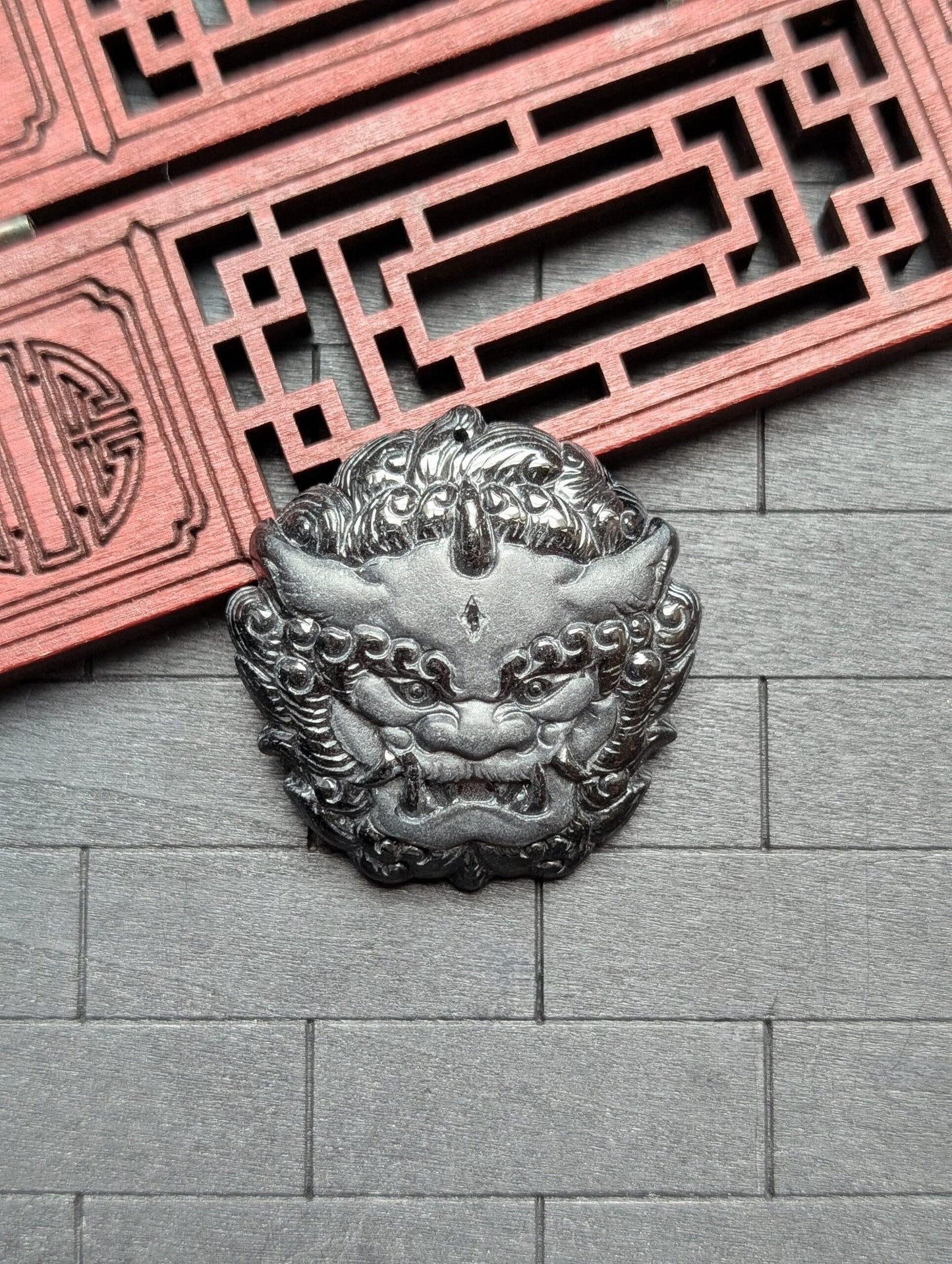 Black Jade Fu Dog Pendant