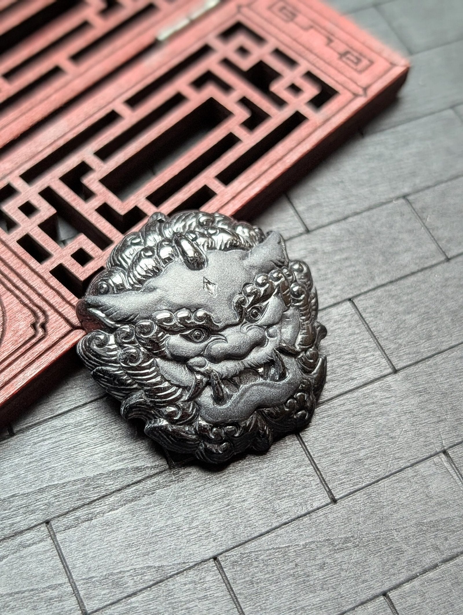 Black Jade Fu Dog Pendant