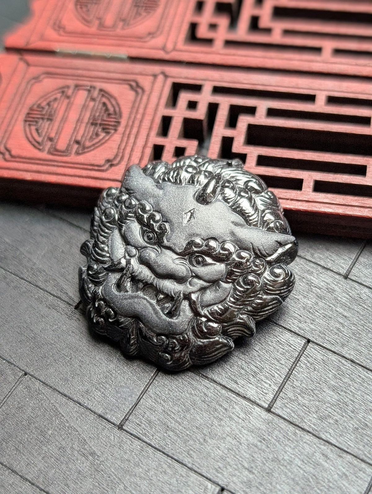 Black Jade Fu Dog Pendant
