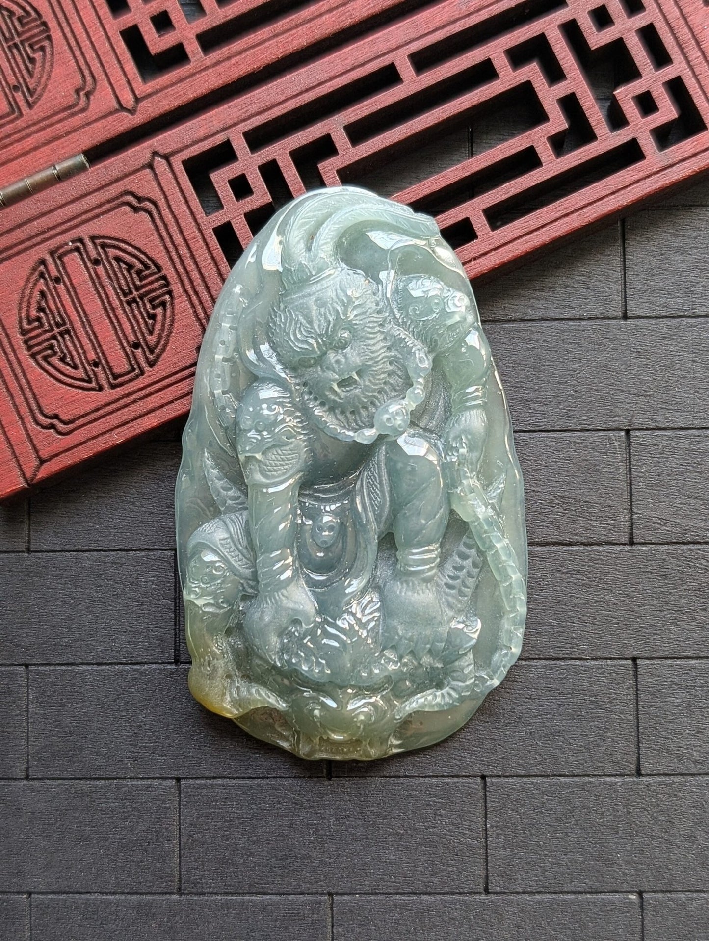 Green/Yellow Jade Monkey King Pendant