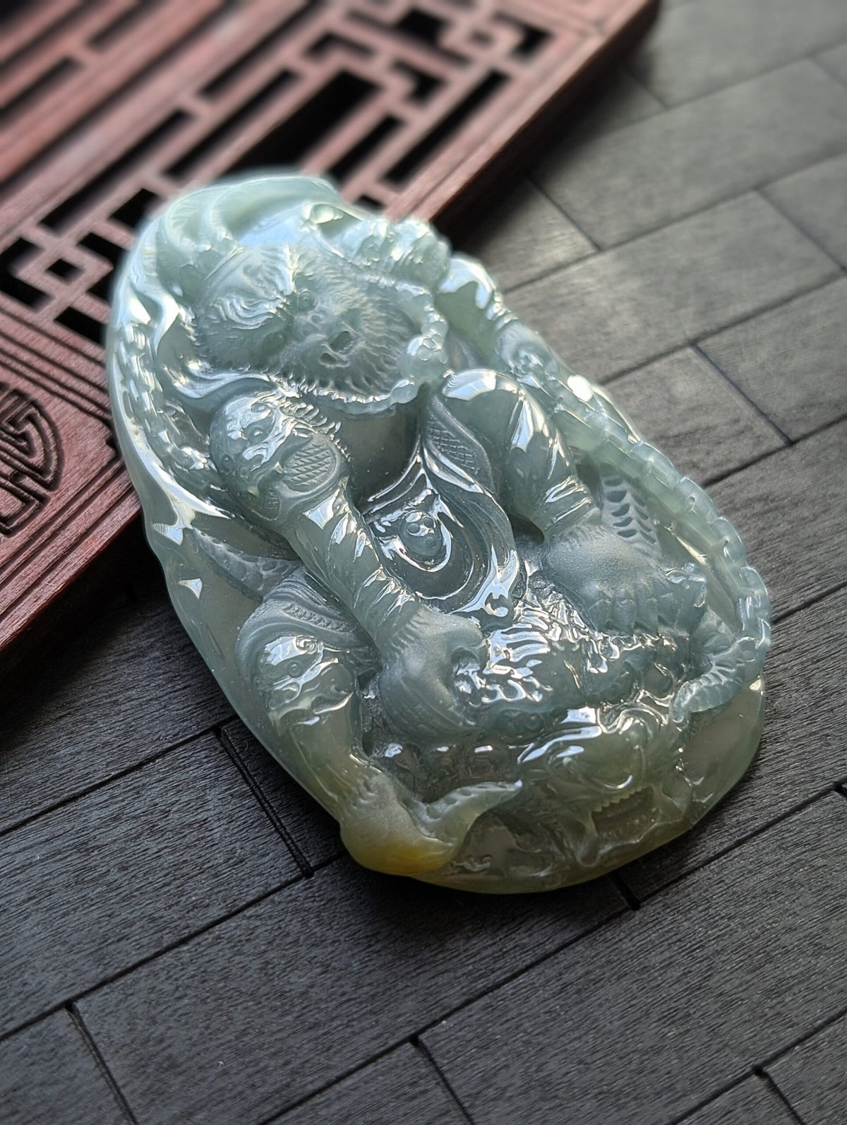 Green/Yellow Jade Monkey King Pendant