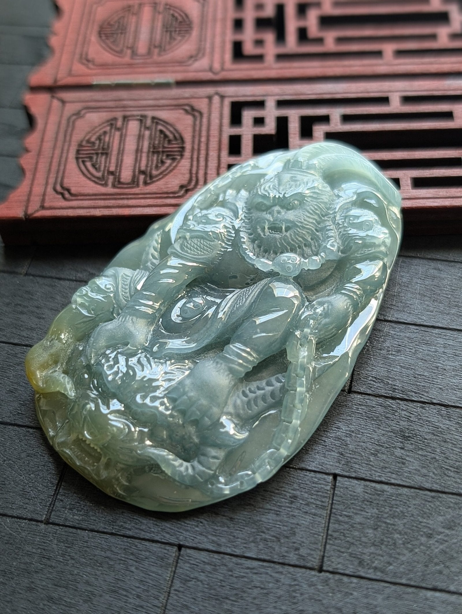 Green/Yellow Jade Monkey King Pendant