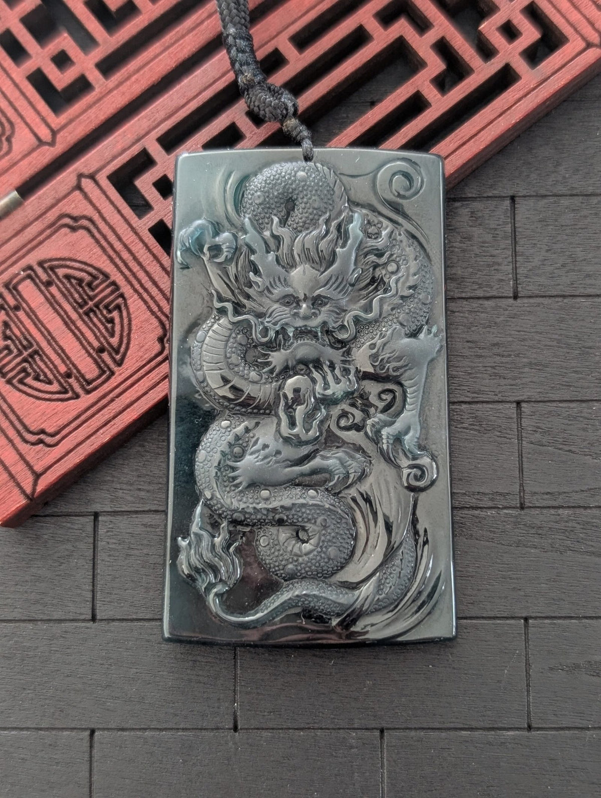 Dark Green Jade Dragon Pendant