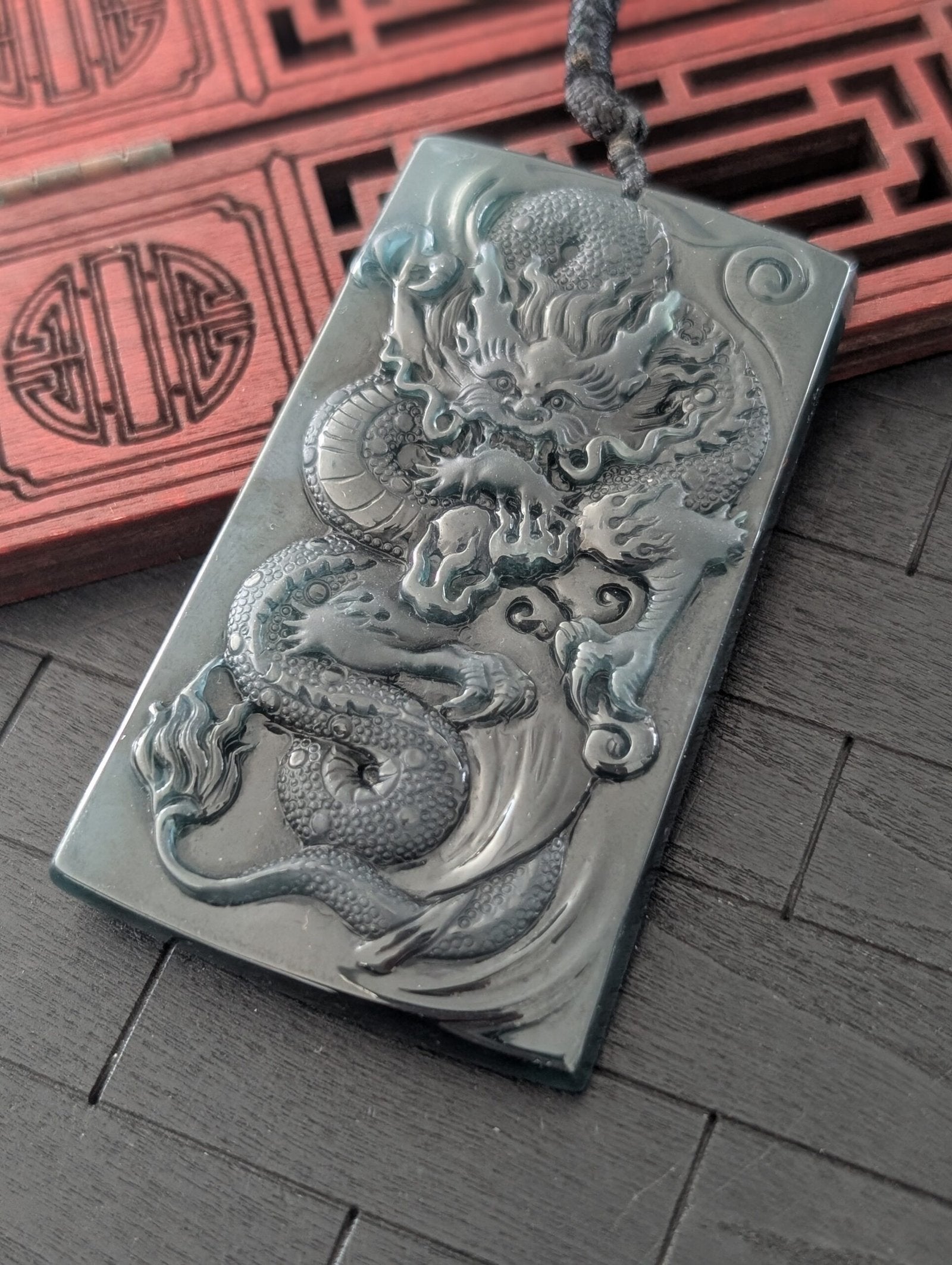 Dark Green Jade Dragon Pendant