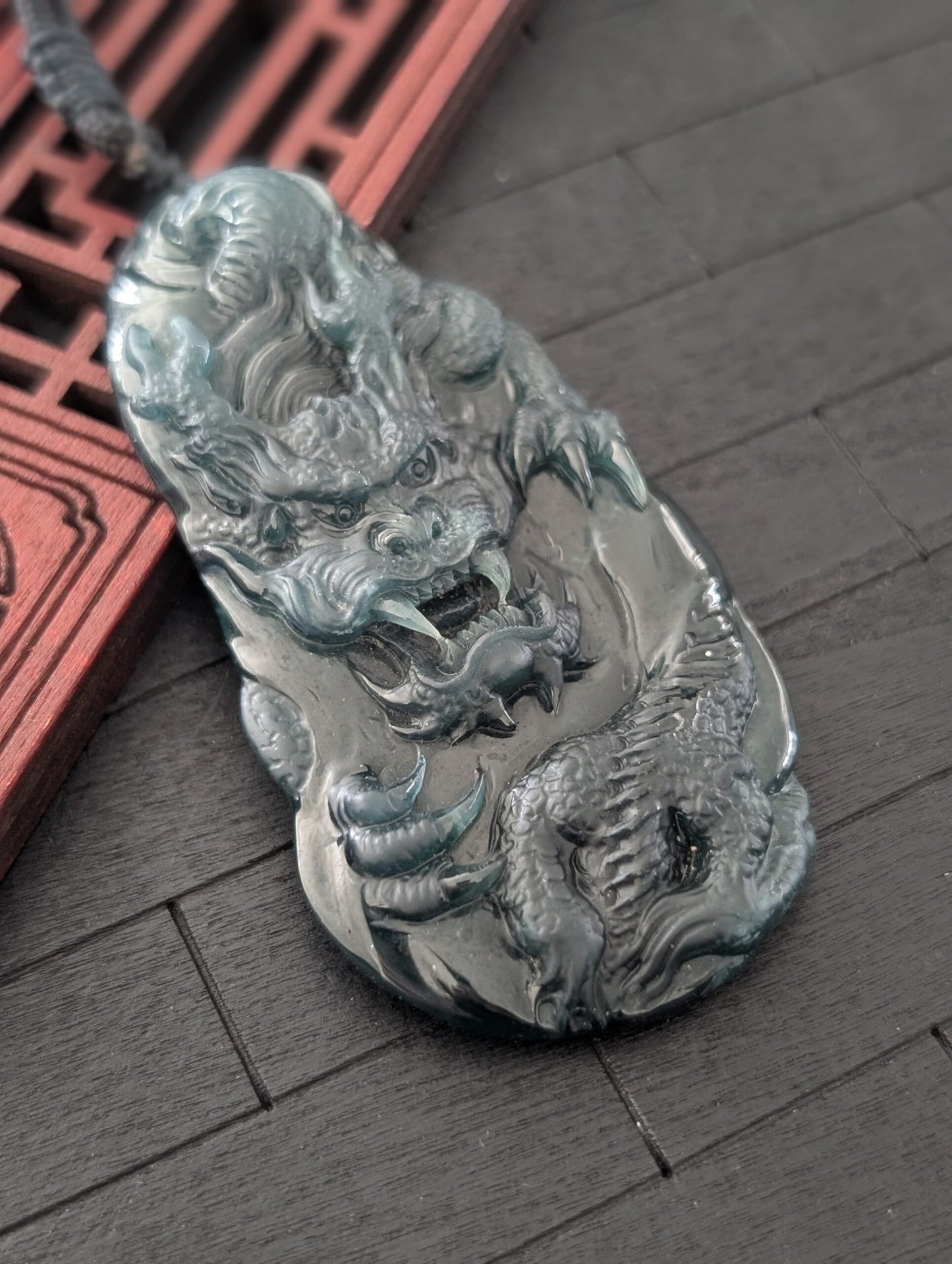 Dark Green Jade Dragon Pendant