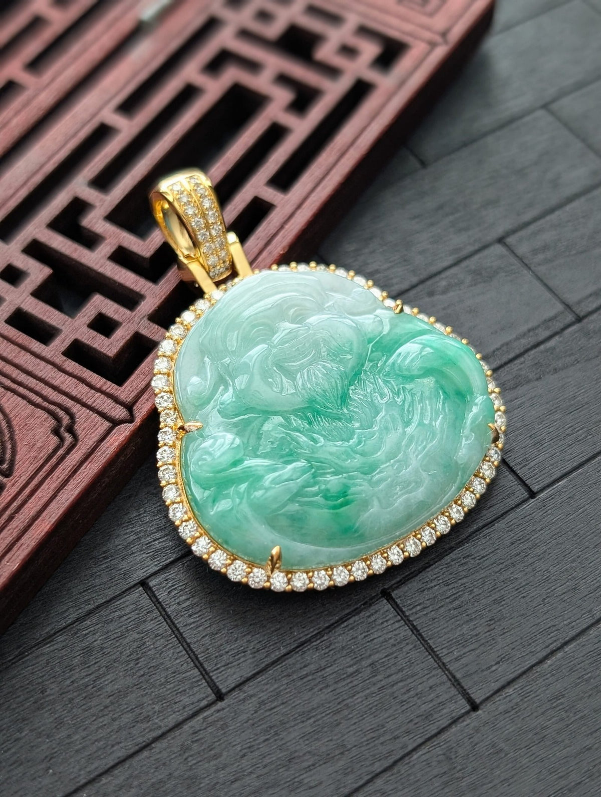 Green Jade God of Wealth pendant