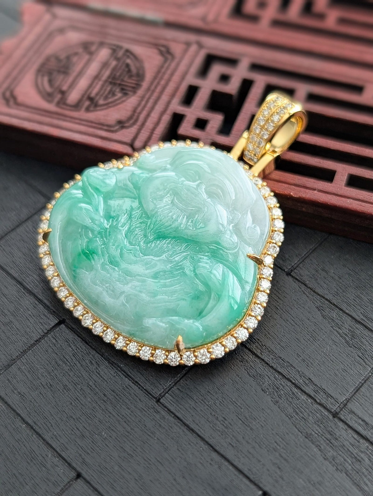 Green Jade God of Wealth pendant