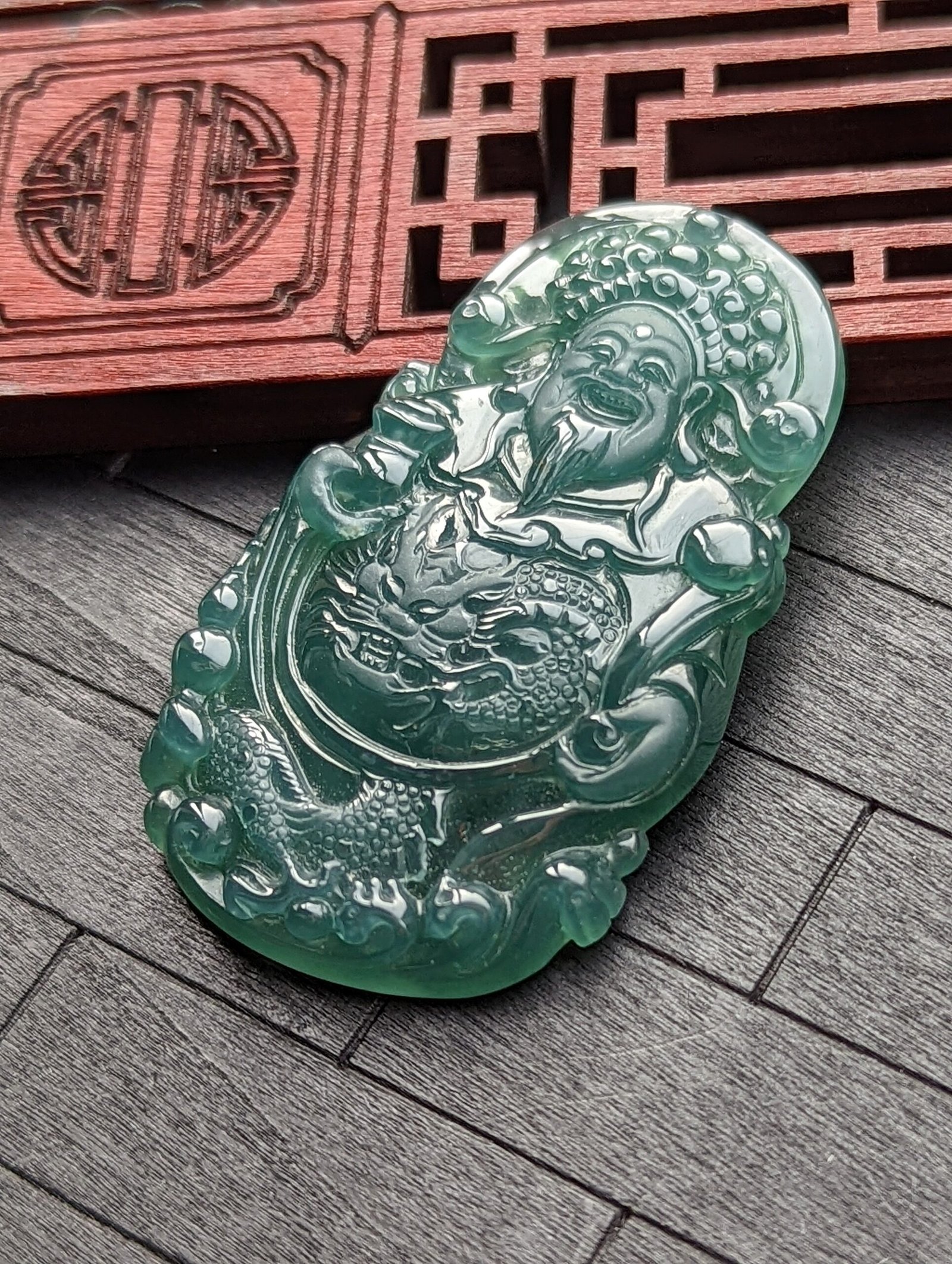 Dark Green Jade God Of Wealth Pendant – Jade Brothers Jewelry