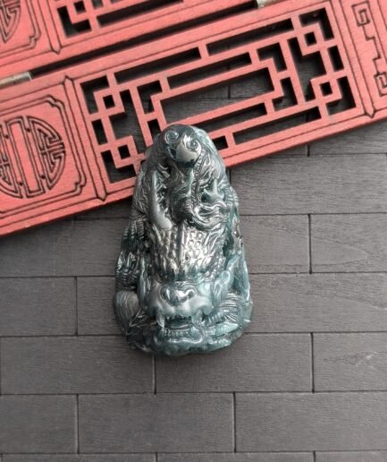 Detailed Dark Green Dragon Jade Pendant