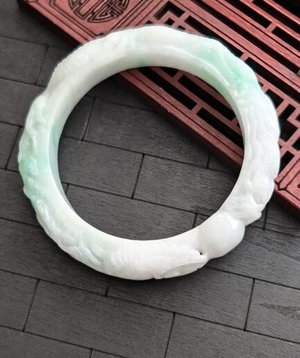 White/Green Dragon and Phoenix Jade Bangle