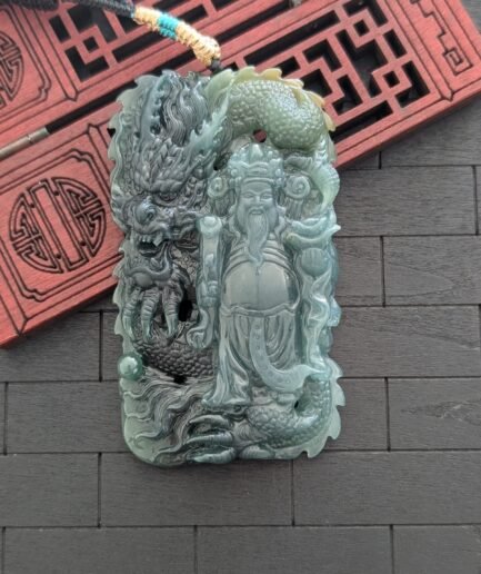 Green/Yellow Jade God of Wealth/Dragon Pendant