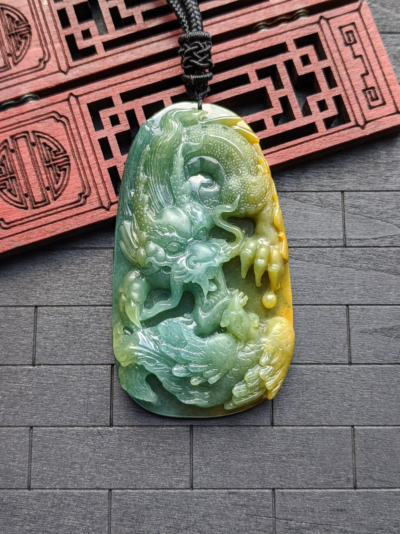 Two Tone Green/Yellow Jade Phoenix/Dragon pendant – JADE BROTHERS JEWELRY