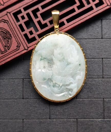 White/Green Dragon Jade Pendant (R)