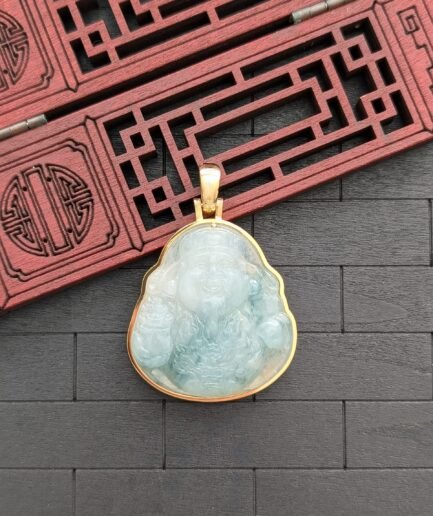 Ice/White Green Jade God of Wealth Pendant
